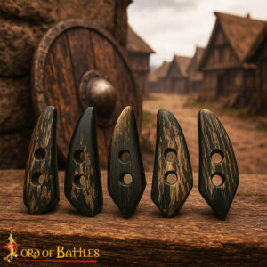 Sharp Edged Rugged Toggle Buttons – Set of 5 Handcrafted from Genuine Ox Horn | Medieval LARP Fasteners