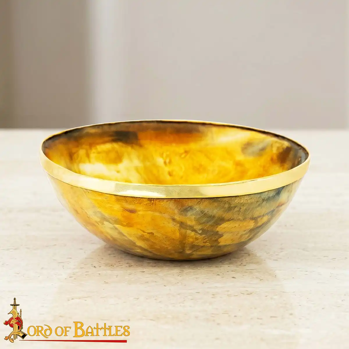 The Viking Banquet Horn Bowl with Pure Brass Rim Genuine Horn Accessory Viking Banquet Horn Bowl