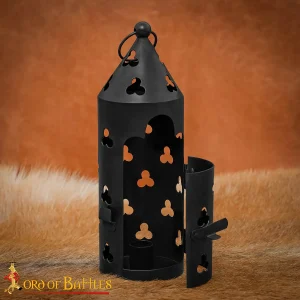 Medieval Iron Candle Lantern with Trefoil Cutouts & Ring Handle | 14th Century Style
