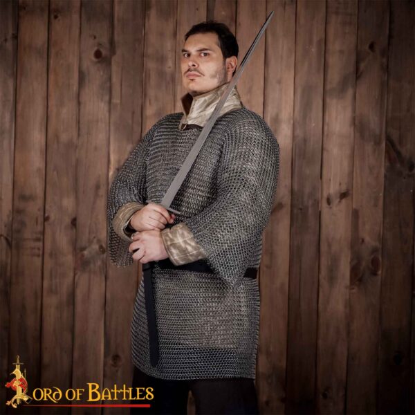 Round Ring Chainmail Medieval Half Sleeves Shirt Haubergeon, Butted, ID 9 mm, Natural - Image 2