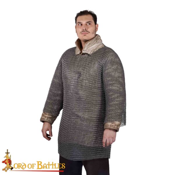 Round Ring Chainmail Medieval Half Sleeves Shirt Haubergeon, Butted, ID 9 mm, Natural - Image 4