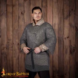 Round Ring Chainmail Medieval Half Sleeves Shirt Haubergeon, Butted, ID 9 mm, Natural