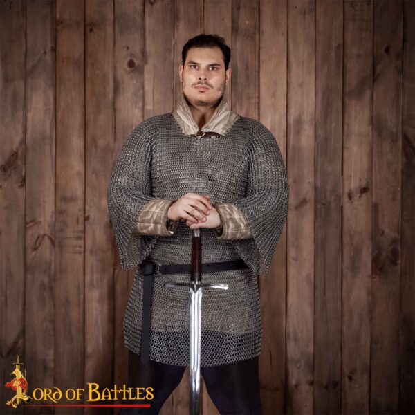Round Ring Chainmail Medieval Half Sleeves Shirt Haubergeon, Butted, ID 9 mm, Natural - Image 6