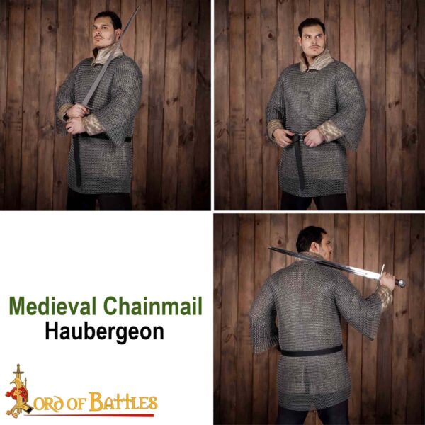 Round Ring Chainmail Medieval Half Sleeves Shirt Haubergeon, Butted, ID 9 mm, Natural - Image 8