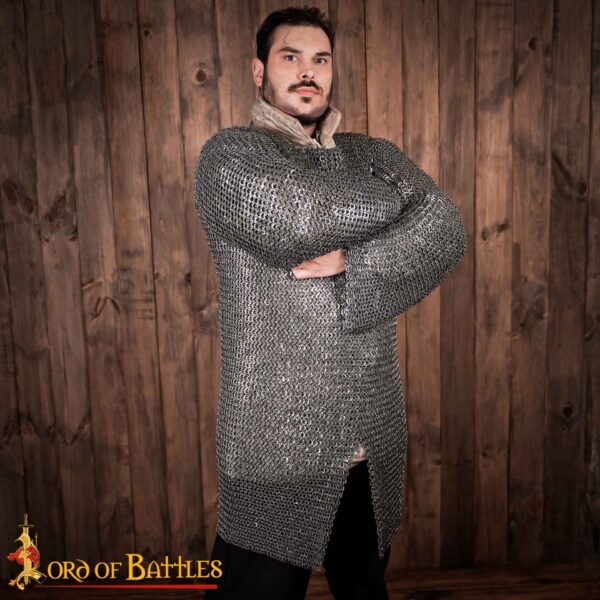 Flat Ring Chainmail Hauberk Shirt, Riveted and Alternating, ID 9 mm, Mild Steel