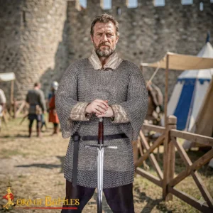 Chainmail Medieval Shirt Half Sleeves Haubergeon – 9mm Butted Round Ring - 16 Gauge, Spring Steel – Ideal for Reenactments, LARP & Cosplay