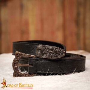 Viking Leather Belt, Handmade Genuine Leather with Celtic Knot work Brass Buckle & Chape LARP & Renaissance Fair Accessory