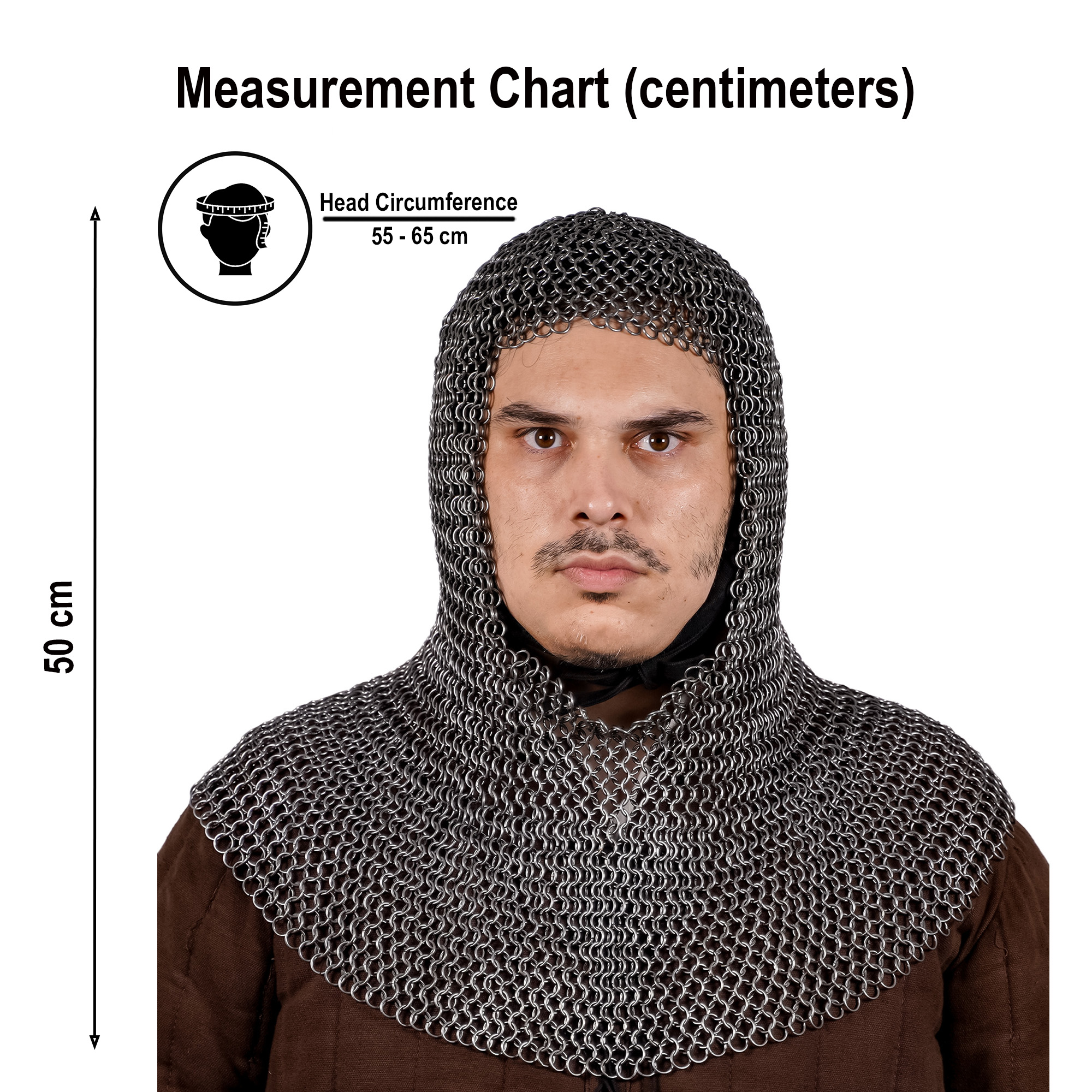 Chainmail Coif Medieval Chain Mail Armor Butted Riveted Knight Costume  Black