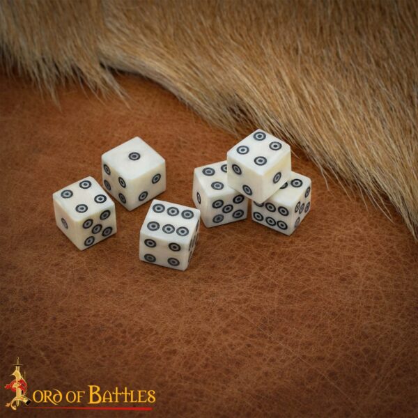 Bone Dice Set of 6 with Inlaid Pips Handcrafted Genuine Bone Accessory
