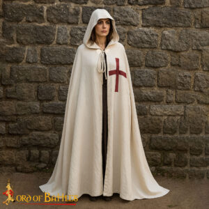 Teutonic Crusader Hooded Cape – 13th Century Cotton Cloak with Cross Emblem