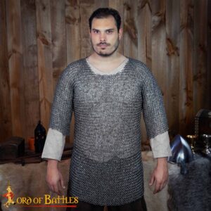 Round Ring Chainmail Medieval Half Sleeves Shirt Haubergeon, Riveted, ID 10 mm, Mild Steel