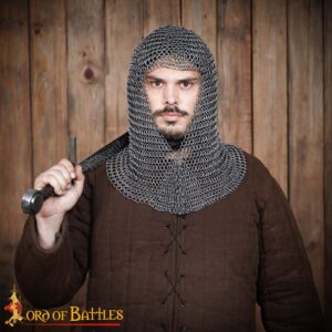 Round Ring Chainmail V Face Coif, Butted, ID 9 mm, Spring Steel