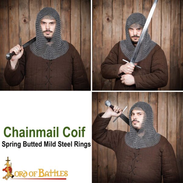 Medieval Chainmail Coif – Butted Round Ring Mail Armor (16 Gauge, 9mm Rings) - Image 8