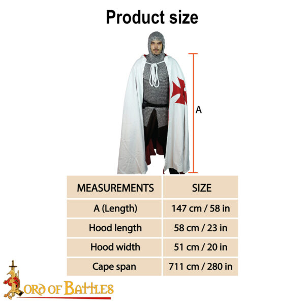 Medieval Crusader Hooded Canvas Cotton Cape - Image 3