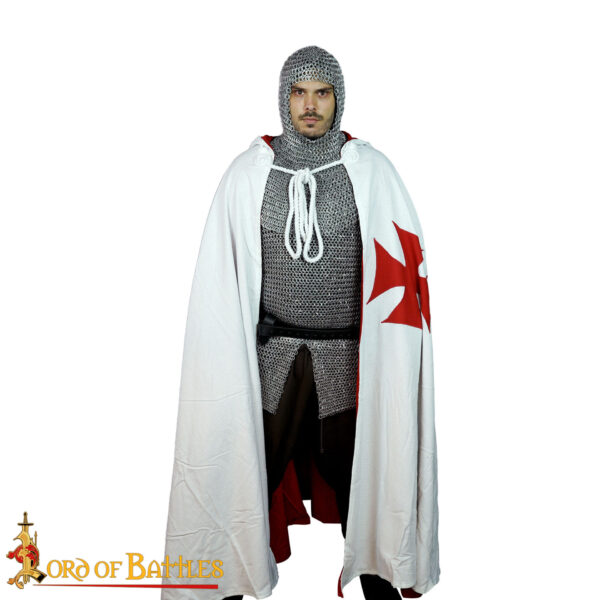 Medieval Crusader Hooded Canvas Cotton Cape - Image 4