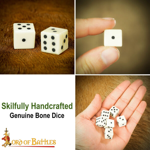 Medieval Viking Bone Dice Set of 6 Handmade Genuine Bone Game Accessory - Image 7