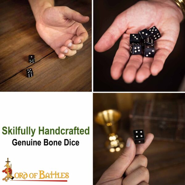 Medieval Viking Horn Dice Set of 6 with Inlaid Pips Genuine Horn Accessory - Image 7