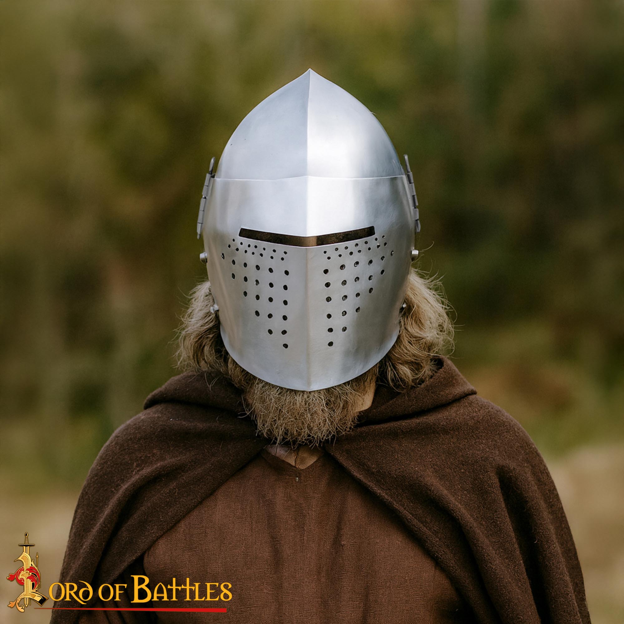 14-Gauge Steel Medieval Bascinet Helmet, 14th Century Knight Armor with Hinged Visor and Padded Liner - 25426P 1