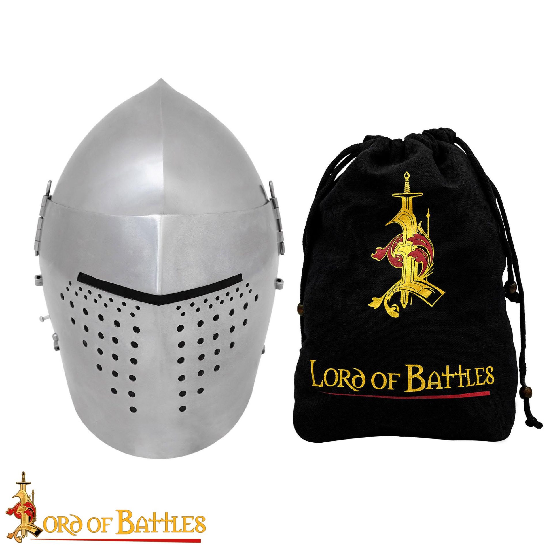 14-Gauge Steel Medieval Bascinet Helmet, 14th Century Knight Armor with Hinged Visor and Padded Liner - 25426P 3