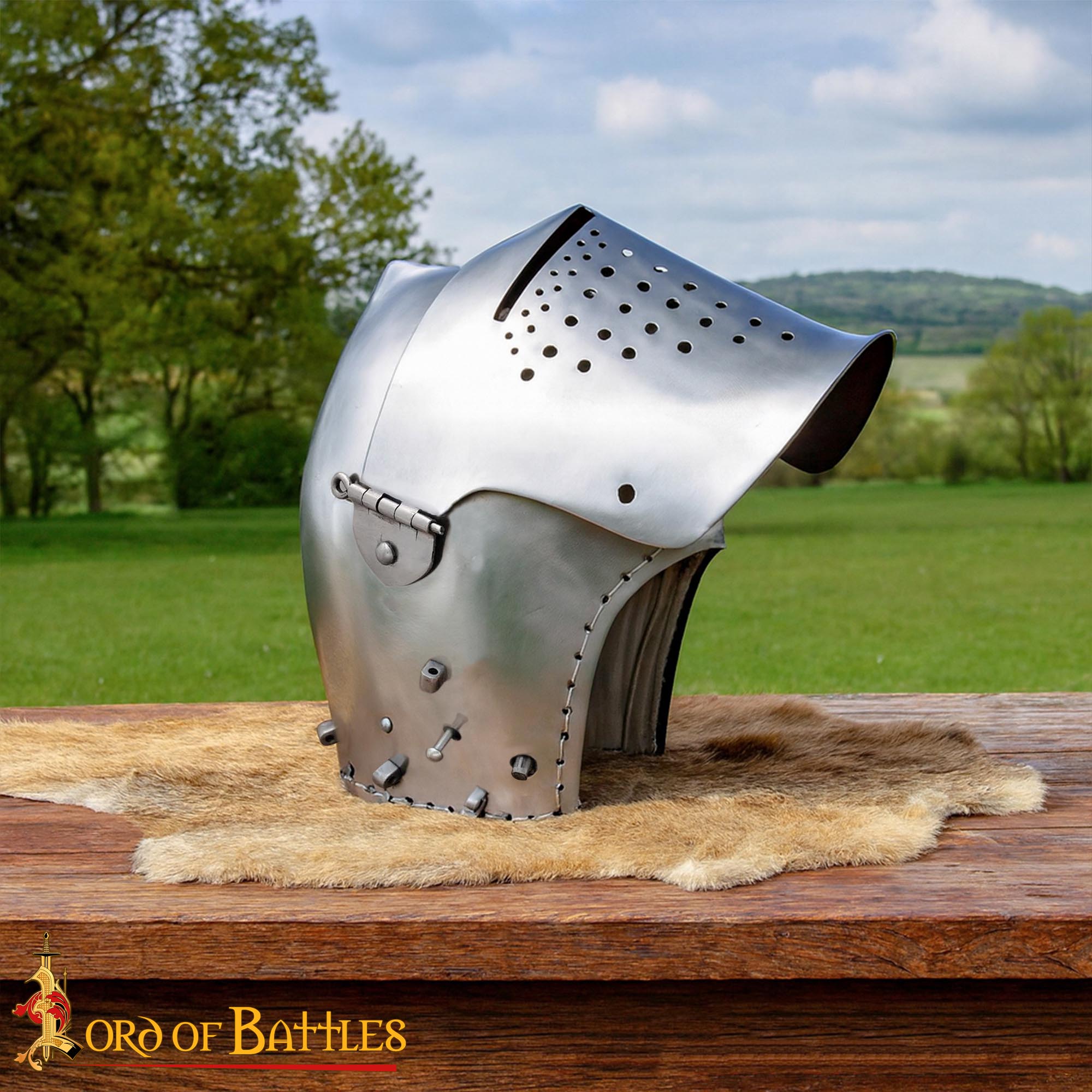 14-Gauge Steel Medieval Bascinet Helmet, 14th Century Knight Armor with Hinged Visor and Padded Liner - 25426P 5