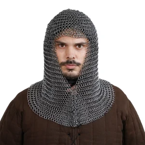 Medieval Chainmail Coif V-Face 16 G Spring Steel 9 mm Butted Rings