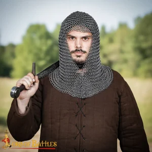 Medieval Chainmail V Face Coif - Butted Spring Steel 16 Gauge, 9mm