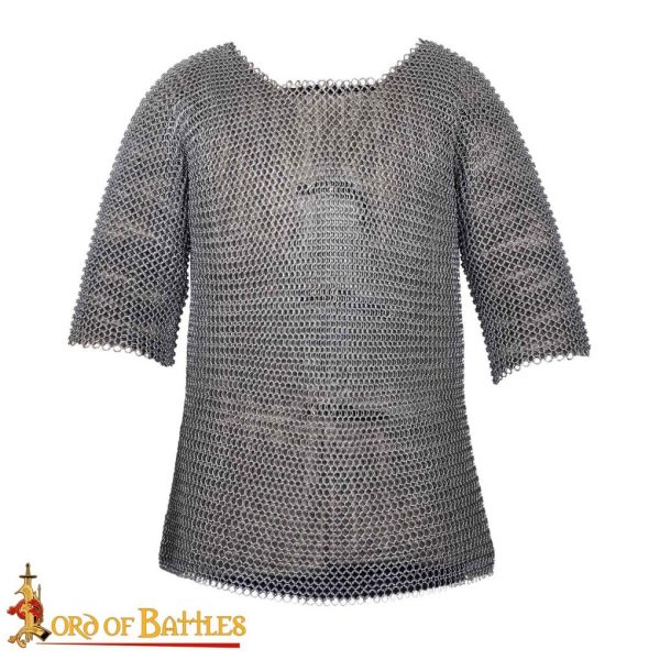 Round Ring Chainmail Medieval Half Sleeves Shirt Haubergeon, Butted, ID 10 mm, Mild Steel