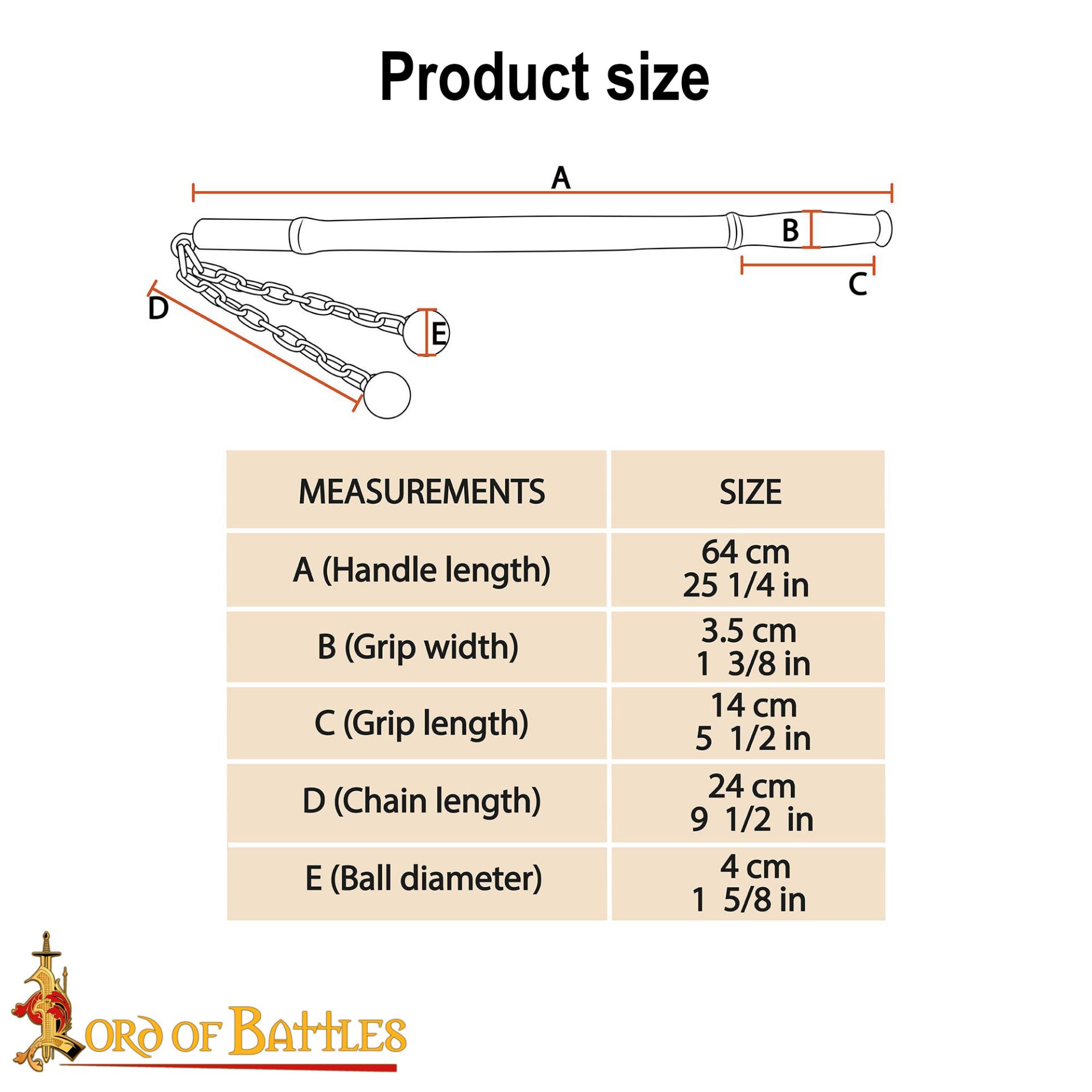 14th Century Double Ball Flail – Medieval Chain Weapon with Wooden Shaft-25567 2