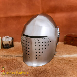 14 Gauge Steel Medieval Bascinet Helmet 14th Century Knight Armor with Hinged Visor & Padded Liner
