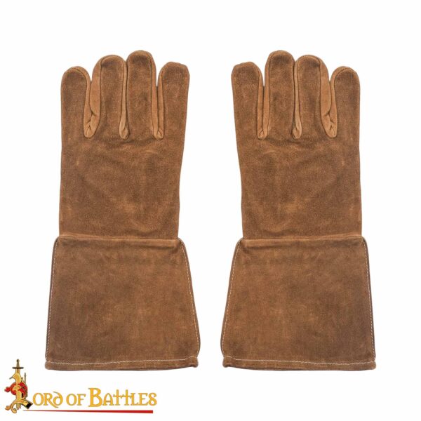 Suede Leather Swordsman's Gauntlets - Brown - Image 4