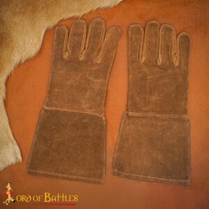 Suede Leather Swordsman's Gauntlets - Brown