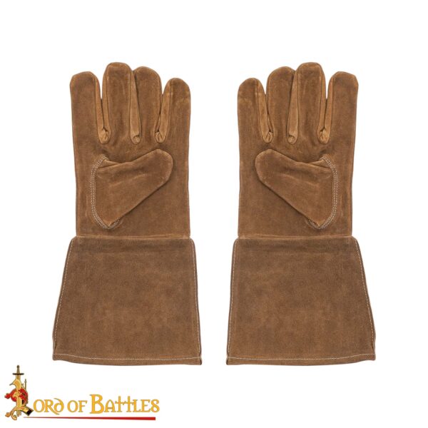 Suede Leather Swordsman's Gauntlets - Brown - Image 5