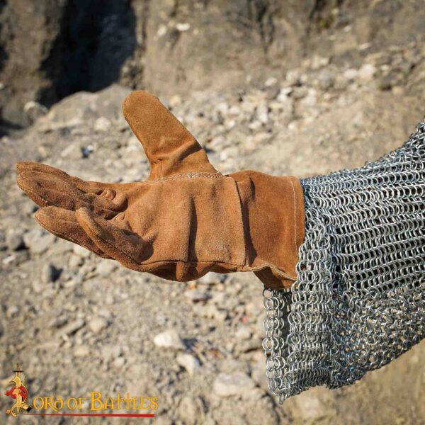 Suede Leather Swordsman's Gauntlets - Brown - Image 6