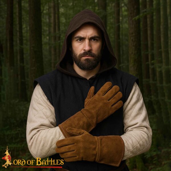 Suede Leather Swordsman's Gauntlets - Brown - Image 7