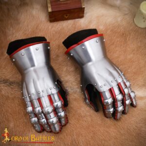 Medieval Hourglass Gauntlets 16 Gauge Steel Knight Gloves with Genuine Suede Inner Gloves, 14th Century Armor for LARP, SCA & Cosplay