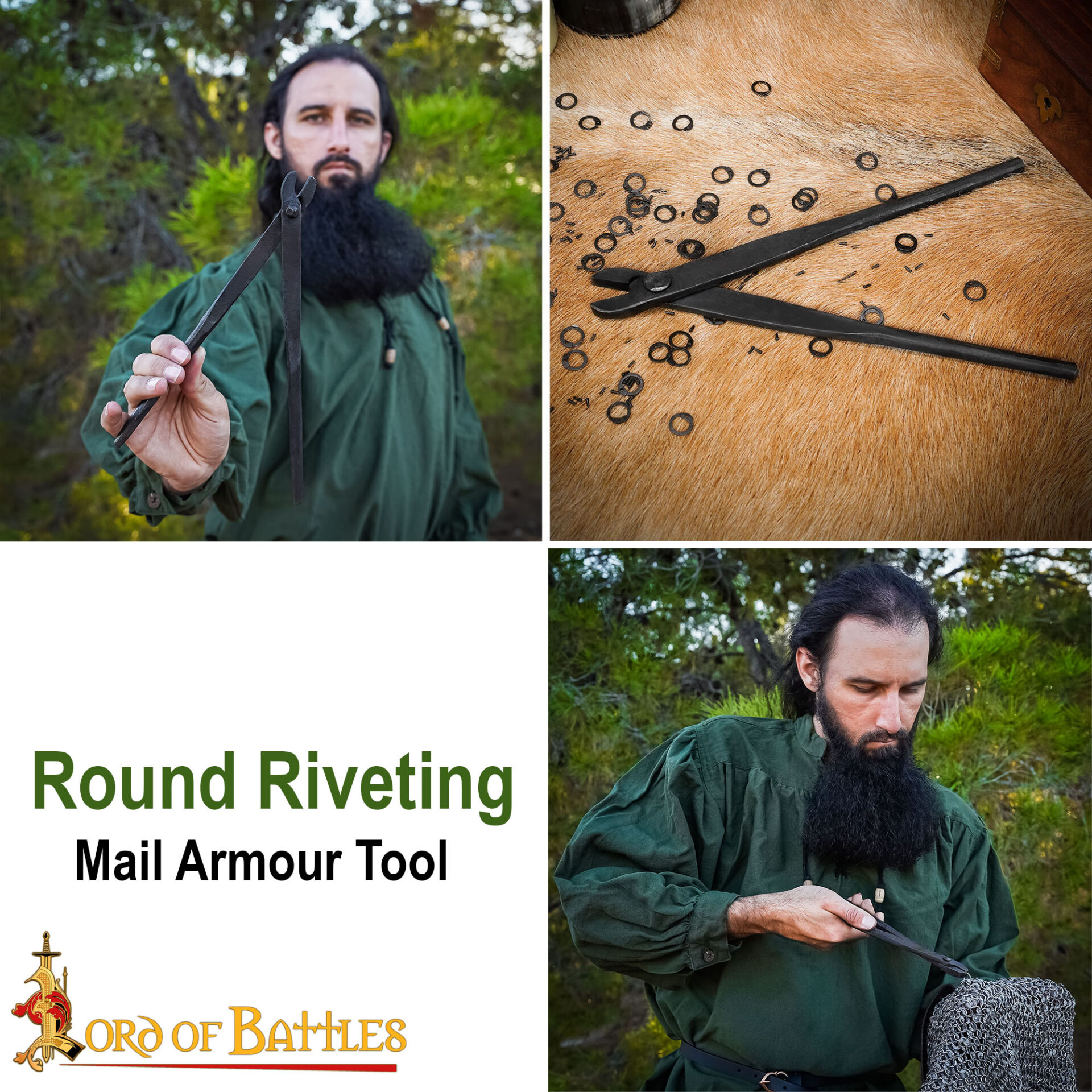 15th Century Medieval Hand-Forged Iron Chainmail Rivet Pliers Tool-791N 7