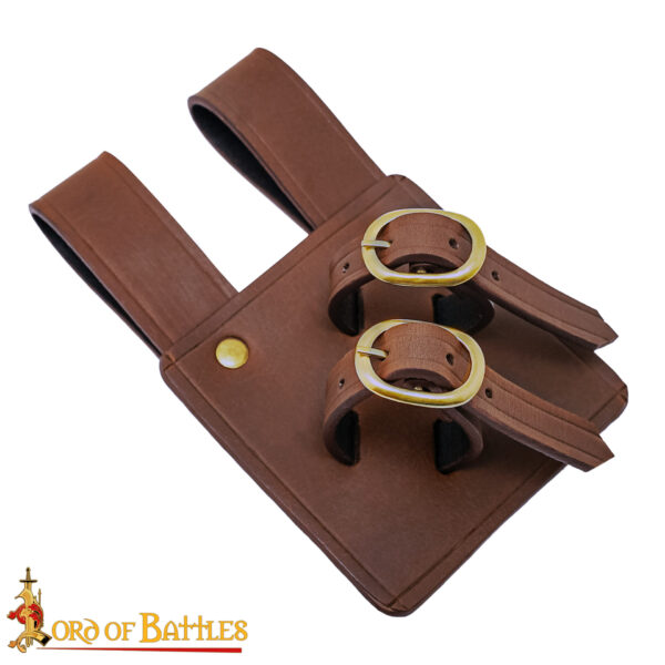 Cross-Draw Leather Sword Frog with Brass Buckles – Adjustable Holder for Medieval Blades - Image 27