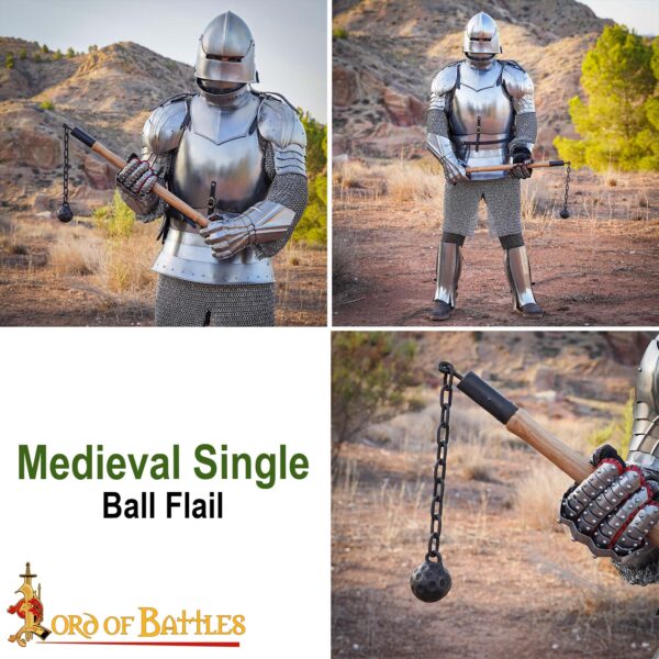 15th Century Solid Hardwood Medieval Flail with Chain and Spiked Ball 25327 Ash 6