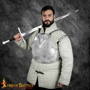 14th Century Italian Churburg Globose Breastplate Hand-Forged 16 Gauge Steel Armour with Leather Straps