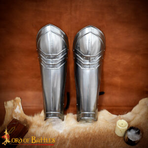 Medieval Knightly Greaves Type D Hand-Forged Steel Armour with Poleyn & Leather Straps