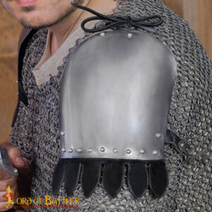 Medieval Spaulders – 16 Gauge Steel Shoulder Armor with Leather Trim