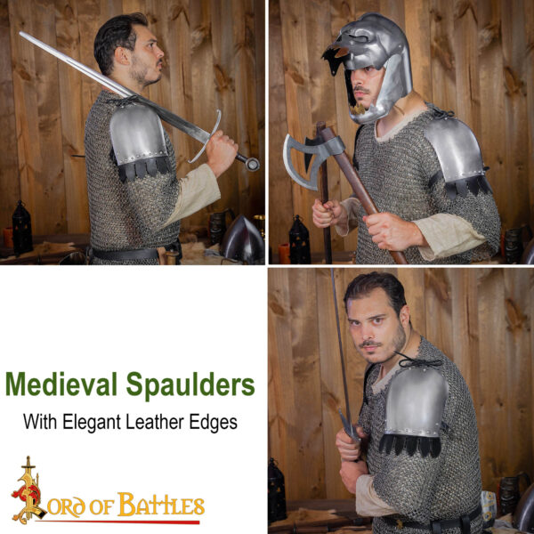 Medieval Spaulders with elegant Leather edges - Image 8