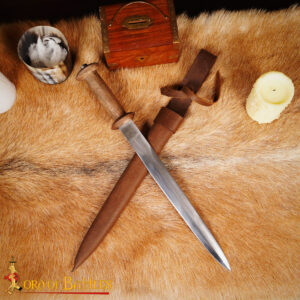 Medieval Rondell Dagger With Genuine Leather Scabbard