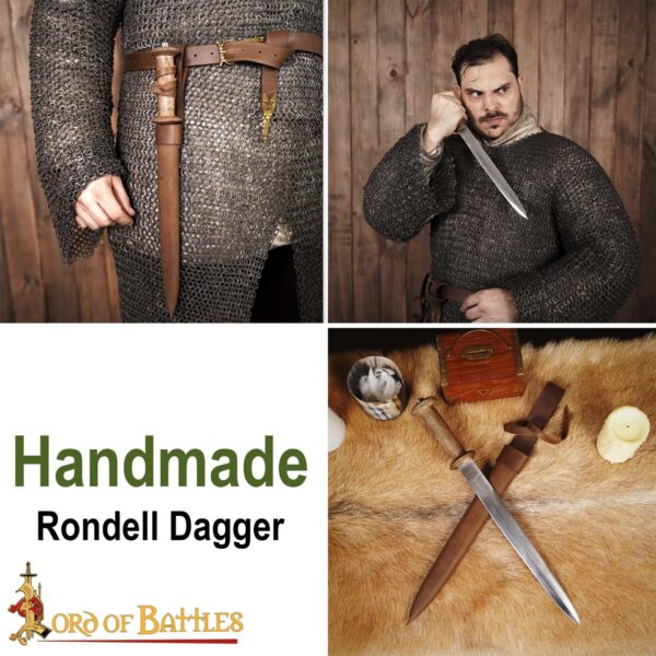 Medieval Rondell Dagger With Genuine Leather Scabbard - Image 8