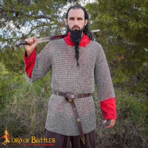 Chainmail Medieval Shirt Half Sleeves | 10mm Round Riveted Rings with Alt Flat Solid Rings | 16 Gauge Aluminum Mail Armor for LARP, SCA