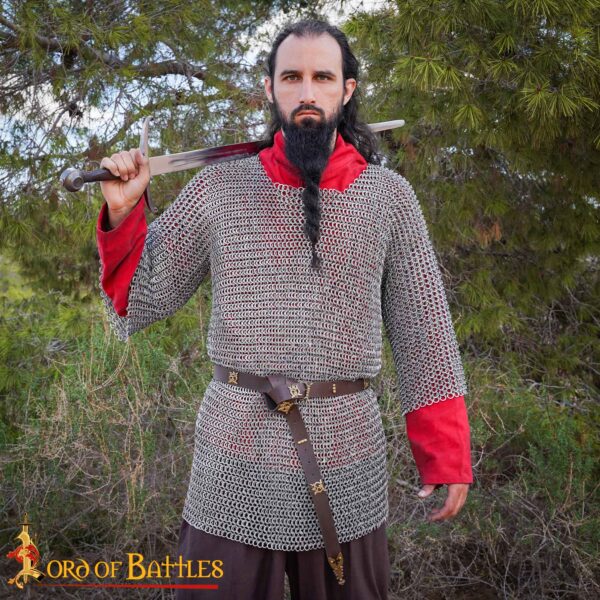 Round Ring Chainmail Medieval Half Sleeves Shirt Haubergeon, Riveted and Alternating, ID 10 mm, Aluminium
