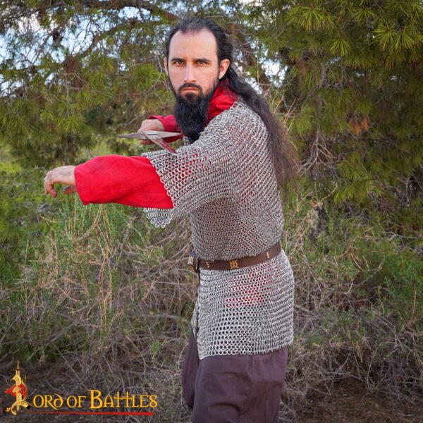 Round Ring Chainmail Medieval Half Sleeves Shirt Haubergeon, Riveted and Alternating, ID 10 mm, Aluminium - Image 4
