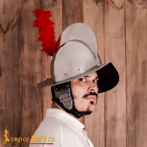 Spanish Comb Morion Steel Helmet with Genuine Red Feather Plume 16th–17th Century