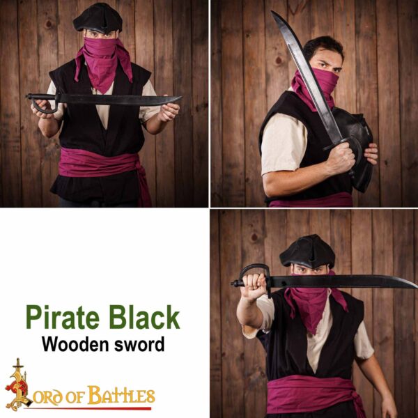 Wooden Caribbean Pirate Cutlass Sword Prop Black - Image 8