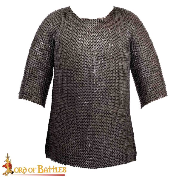 Flat Ring Chainmail Medieval Half Sleeves Shirt Haubergeon, Riveted and Alternating, 9 mm 17 gauge, Mild Steel - Image 8